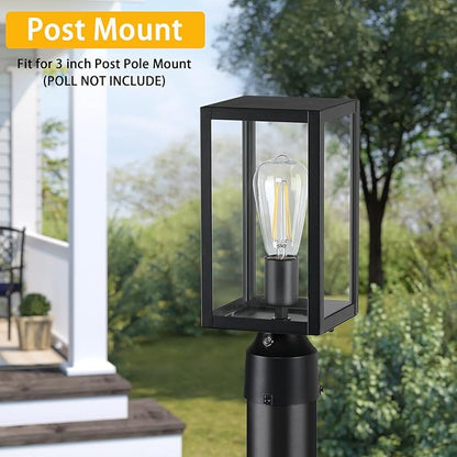Dusk to Dawn Outdoor Post Lights with Pier Mount Base, 2-Pack Modern Lamp Post Light Fixture Waterproof Pole Lights Outdoor Column Lights Exterior Post Lantern with Clear Glass for Garden Patio