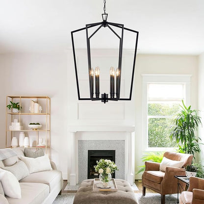 Vezzio 6-Light Black Chandelier for Entryway Foyer, D25 Inch Modern Farmhouse Industrial Pendant Light Fixture Adjustable Chain Dimmable for High Ceiling Dining Room Kitchen Island Hallway Stairway