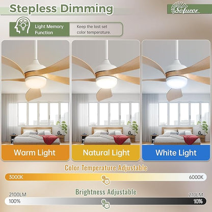 Sofucor 52" Smart Ceiling Fan, Indoor/Outdoor Ceiling Fans with Lights and Remote, Compatible with Alexa/Google/App, 3-Color Light 6-Speed Timing Reversible DC Motor for Bedroom Living Room Patio