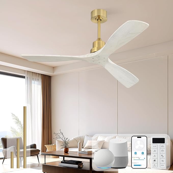 Sofucor Smart Ceiling Fan no Lights, 52" Low Profile Ceiling Fans with Remote, Compatible with Alexa/Google/App, 6-Speed Timing Reversible DC Motor for Bedroom Living Room Patio Indoor Outdoor