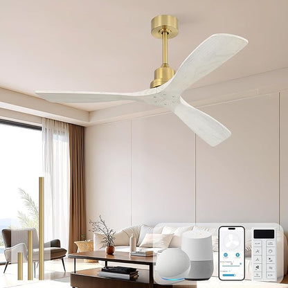 Sofucor Smart Ceiling Fan no Lights, 52" Low Profile Ceiling Fans with Remote, Compatible with Alexa/Google/App, 6-Speed Timing Reversible DC Motor for Bedroom Living Room Patio Indoor Outdoor