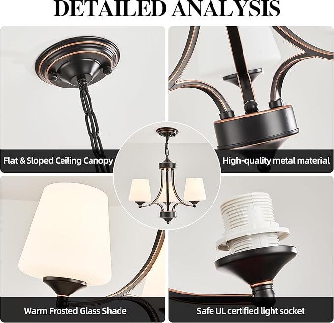 3 Light Farmhouse Chandelier with Milk White Frosted Glass Shades Black Dining Room Light Adjustable Height Ceiling Hanging Light Fixtures for Dinner Table, Kitchen Island, Entryway