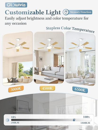 42 Inch Ceiling Fans with Lights and Remote&APP Control, White Smart Ceiling Fan with 3000-6000K Dimmable, 6 Speeds Quiet Reversible Motor, Indoor/Outdoor Ceiling Fan for Bedroom Living Room