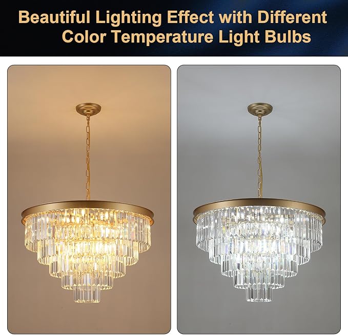 A AXILIXI Large Crystal Chandeliers 30’’ Modern Gold Round Chandeliers for High Ceiling K9 5-Tier Large Ceiling Chandelier Light Fixtures Luxury Chandelier for Staircase Foyer Living Room