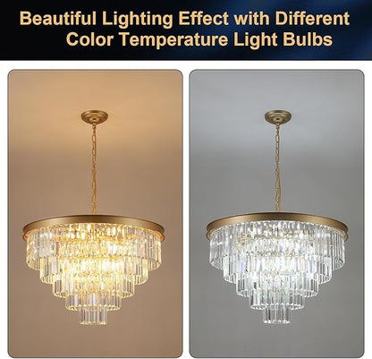 A AXILIXI Large Crystal Chandeliers 30’’ Modern Gold Round Chandeliers for High Ceiling K9 5-Tier Large Ceiling Chandelier Light Fixtures Luxury Chandelier for Staircase Foyer Living Room