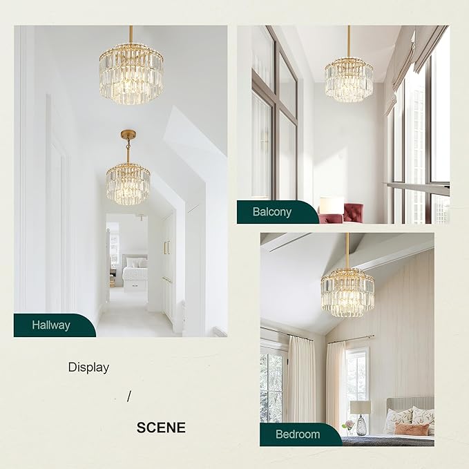Modern 12.8“ Gold Crystal Chandelier Ceiling Light Fixtures for Dining Room Luxury Glam 4-Light Crystal Chandeliers Lighting for Bedroom Entryway Hallway Living Room Kitchen Island Foyer