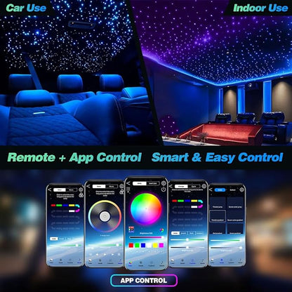 Dual Port 32W Twinkle Meteor 2 in 1 Starlight Headliner Light Kit with 1200pcs 9.8ft Fiber Optical Cable RGBW Light Source Sound Activated APP/Remote Control for Car/Home/Party