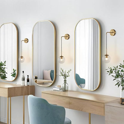 BOKT Mid Century Modern Globe Wall Sconce Lighting Brushed Brass Gold Bathroom Wall Lights Clear Bubble Glass Ball Wall Light Fixture Lamp Bedroom Bedside Wall Light (Gold+Clear)