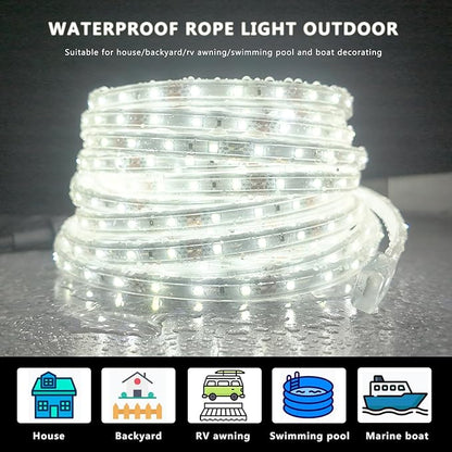 33ft Outdoor LED Strip Lights Waterproof, 600 LEDs 12V Low Voltage Rope Lights, Dimmable White Flat Flexible Lighting for Patio Garden Backyard Christmas Decor (Not Extendable)