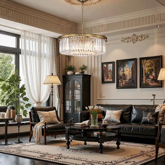 Crystal Chandelier Pendant Ceiling Lights Gold Chandeliers Lighting Fixture for Dining Living Room Foyer Hallway 8-Lights (Dia 24 Inch)