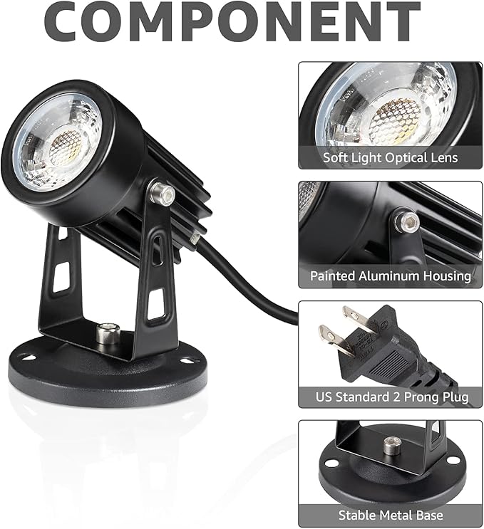 SUNVIE 2 Pack LED Spot Lights Indoor for Plants Uplights Lamp Accent Lighting Decor 120V Warm White Up Spotlight 5.9 FT Cord with Floor Foot Switch (Base and Stake Included)
