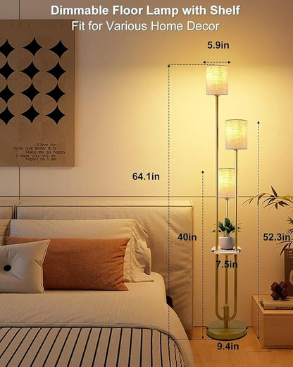 Gold Floor Lamp Dimmable 64IN Tall Standing Lamps with Soft Warm White Eye Care 3000K G9 Bulbs, Mid Century Modern Floor Lamp with 5Lbs Heavy Base for Livng Room Bedroom