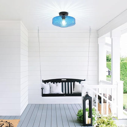 Blue Glass Ceiling Light, 11.8 Inches Mid Century Semi Flush Mount Ceiling Light Retro Small Chandelier Glass Overhead Lighting for Girl's Room Kids Room Nursery Bedroom Closet Hallway E26