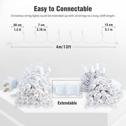 Hopolon Clear Christmas Lights Set,2Pack 50Count 13Feet Incandescent Bulb Mini String Lights with White Wire for Indoor Christmas Tree Garland Birthday Wedding Party Festival Decoration,Warm White