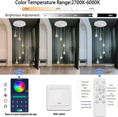 Flashing God Pendant Lights Kitchen Island 6-Lights Pendant Chandelier for Dining Room Hallway Stairwell LED Dimmable 2700K-6000K