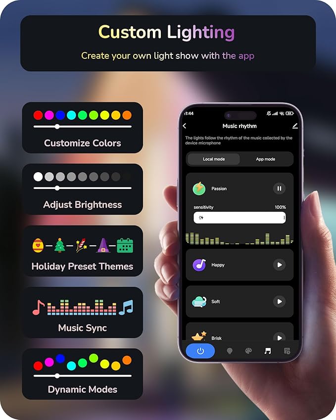EDISHINE 120ft Smart Outdoor Permanent Lights, 80 RGB+IC LED Eave Lights, App/Voice/Remote Control, 50 Scene Modes for Party & Holiday Decor, IP67 Waterproof Outdoor Decor Lights