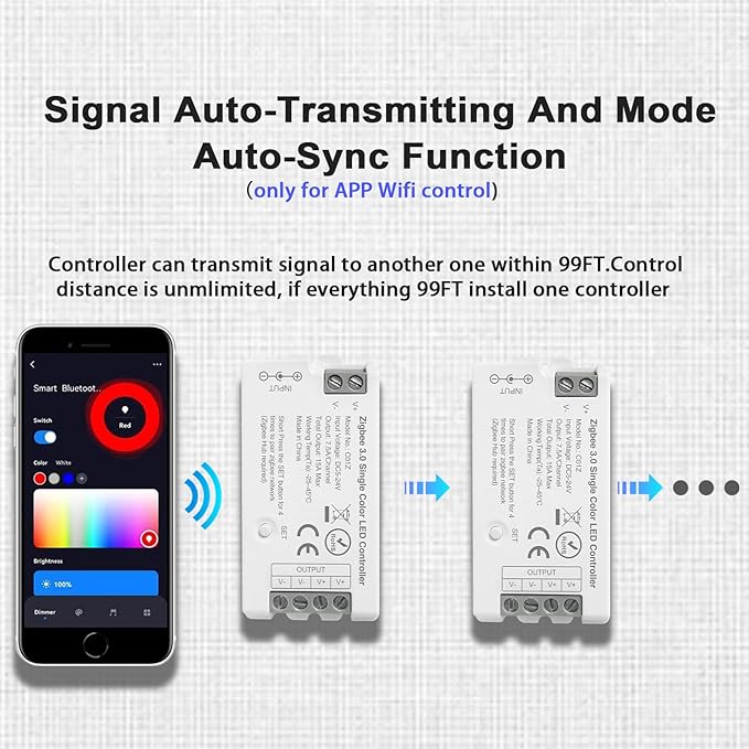 Tuya Zigbee 3.0 Single Color LED Strip Controller PWM Dimmer 2 Pin V+ V- DC 5V 12V 24V Max 15A Compatible with Alexa Echo Plus 4th Gen Tuya Gateway for FCOB COB 5050 2835 LED Light