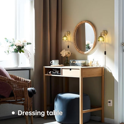 Shenmoyl Plug in Wall Sconce, Green Tulip Glass Lampshade Wall Light Plugin Corded for Bedside Bedroom Doorway