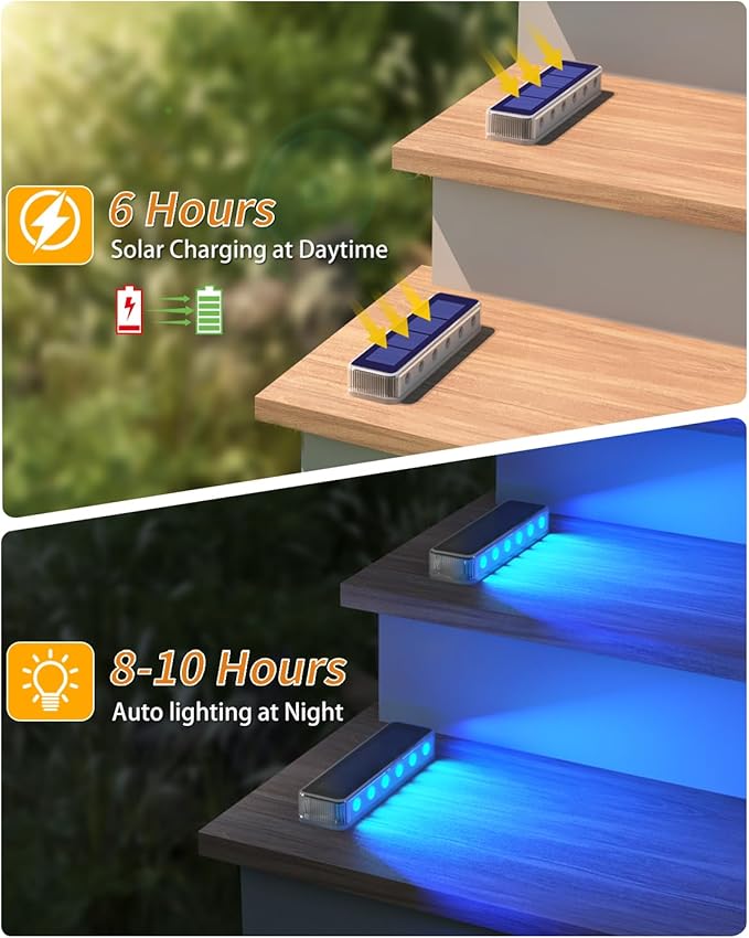DetarZinLED Blue Solar Lights for Outside,6 Pack Solar Deck Lights Outdoor Waterproof LED,Blue Step Light for Outside,Dock Light Solar Powered Waterproof for Deck,Steps,Dock,Driveway,Stair,Path