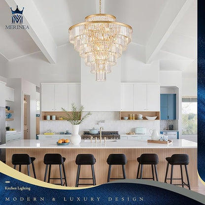 Crystal Chandeliers Large 40" 28 Lights Modern Round Chandelier Luxury Gold 7-Tier K9 Crystal Ceiling Pendant Lighting Fixture for Tall Ceiling Foyer Staircase Living Room