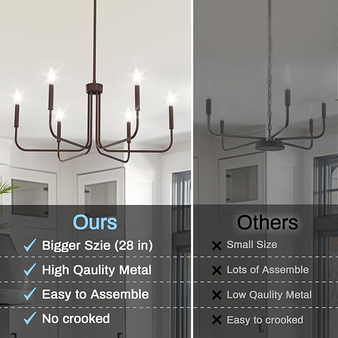 DORESshop Modern Chandelier for Dining Room, 6-Light 28" Oil-Rubbed Bronze Farmhouse Chandelier for Dining Room, Dining Light Fixtures Over Table for Bedroom Hall Kitchen