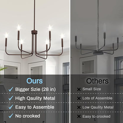 DORESshop Modern Chandelier for Dining Room, 6-Light 28" Oil-Rubbed Bronze Farmhouse Chandelier for Dining Room, Dining Light Fixtures Over Table for Bedroom Hall Kitchen