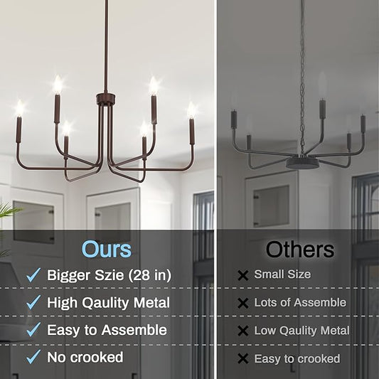 DORESshop Modern Chandelier for Dining Room, 6-Light 28" Oil-Rubbed Bronze Farmhouse Chandelier for Dining Room, Dining Light Fixtures Over Table for Bedroom Hall Kitchen