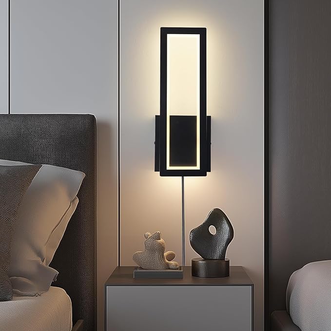 Modern Wall sconces Set of Two Indoor LED Simple Wall Fixture Black Plug in Wall Lights for Living Room Bedroom Hallway Stairs