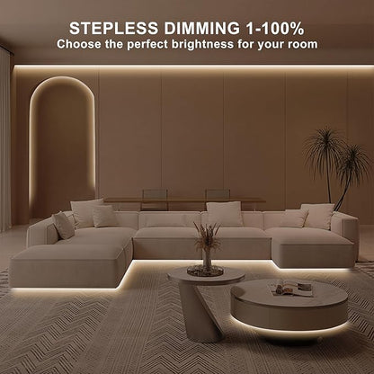16.4ft COB LED Strip Light with Remote, 3000K Ra93+ Dimmable Bright Warm White Led COB Strip Light, White Continuous Led Strip Light for Mirror, Stair, Cabinet, Room
