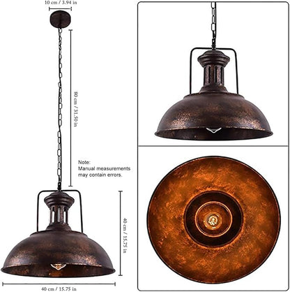 Vintage Industrial Pendant Lights E26 Retro Metal Hanging Lights, Farmhouse Hanging Lamp for Restaurant Kitchen Island Rust Color 40 cm (Bulb not Included)