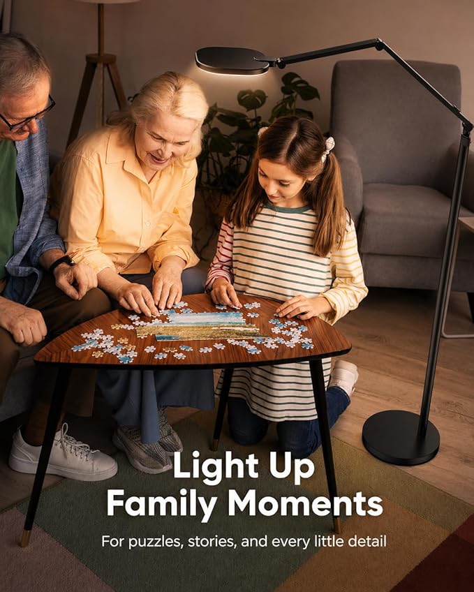 Eye-Caring LED Floor Lamp for Office, Reading, and Crafting, 69" Dimmable Office Lamp, Standing Reading Lamp with 30 Lighting Modes, Remote &Touch Control, Memory, Timer & Adjustable Swing Arm, CRI 97