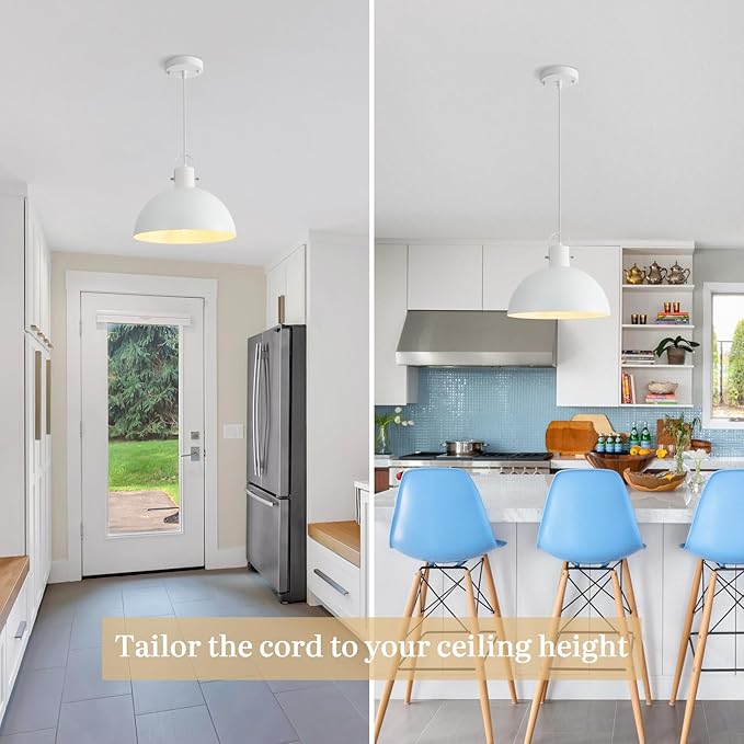 White Pendant Light 2 Pack, 11.8 Inch Pendant Lights Kitchen Island, Dome Pendant Lights, Farmhouse Pendant Light for Kitchen Island, Dining Room, Living Room