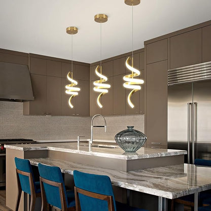 3000-6000K Dimmable Modern Pendant Light,Gold LED Pendant Light for Kitchen Island Fixtures Chandeliers for Dining Room Hanging Lights, 1 Pack