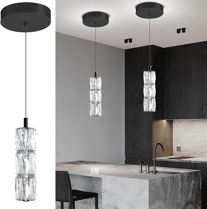 ykolupty Modern Pendant Lighting 1-Light Chandelier Black Pendant Light Indoor Hanging Light Fixture for Kithchen Island Dinning Room Bedroom