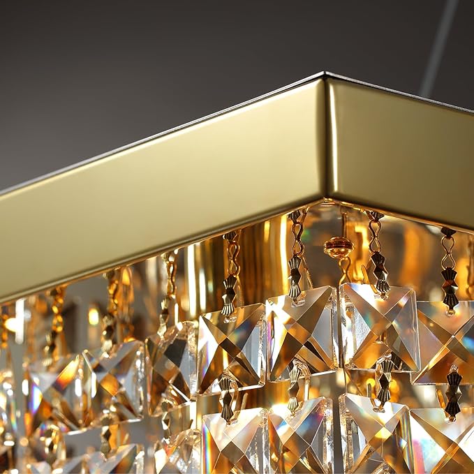 Gold Modern Crystal Chandeliers for Dining Room Light Fixture, 10-Light Rectangle Chandelier for Kitchen Island Living Room, L47.2 Inch