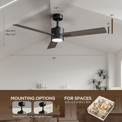 Ceiling Fan with Light Remote: 52 Inch Modern Bedroom Fans with Dimmable Tri-Color Temperature LED - Quiet Reversible DC Motor - Indoor Outdoor