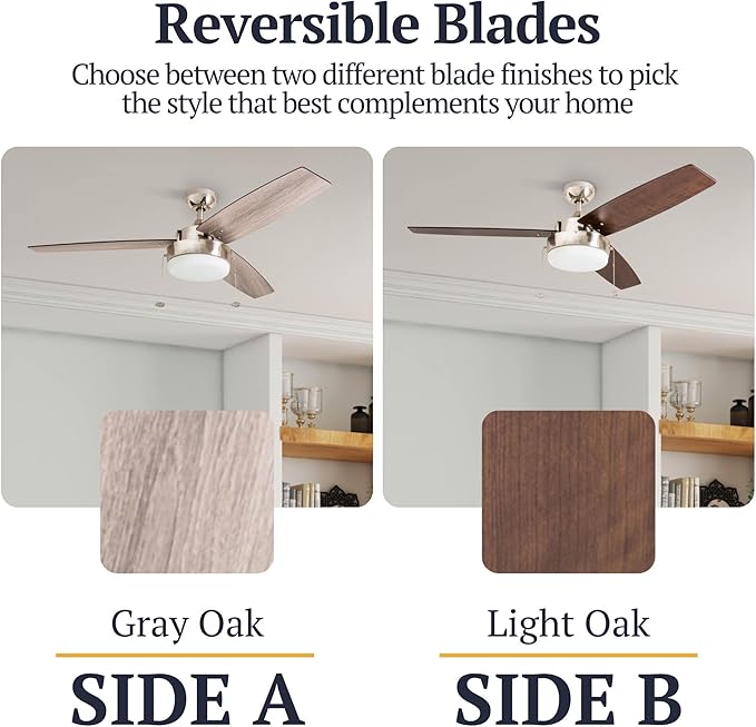 Prominence Home Statham, 52 Inch Contemporary Indoor LED Ceiling Fan with Light, Pull Chain, Dual Mounting Options, Modern Dual Finish Blades, Reversible Motor - 51018-01 (Espresso)
