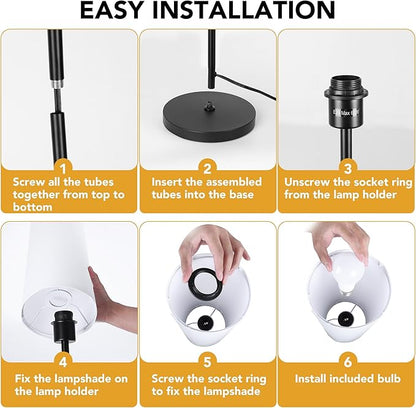 PARTPHONER Modern Floor Lamp with Remote Control - Stepless Dimmable LED Bulb, Adjustable Color Temperature & Brightness, Minimalist Tall Lamp for Living Room, Bedroom, Office, White