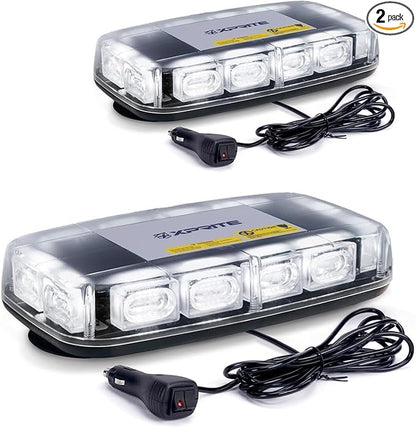 Xprite 2PCS Upgraded 12" 72LED Rooftop Mini Strobe Lights, Emergency Safety Flashing Beacon Light bar with Magnetic Base for 12V-24V Construction Vehicles, Trucks, Snow Plow, Postal Car (White)