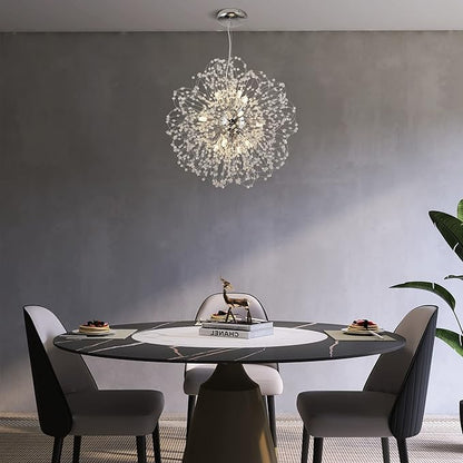 Modern Firework Chandelier, 12-Light Sputnik Chandelier Chrome Pendant Lighting for Dining Room, Dandelion Crystal Chandelier Ceiling Light Fixture for Living Room, Bedroom