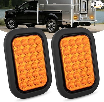 Nilight 5” X 3” Rectangular Trailer Tail Light 2 PCS Amber 24 LED Turn Signal Lights w/Flush Mount Grommets Plugs IP67 Waterproof for 12V Truck ATV UTV Bus RV Camper