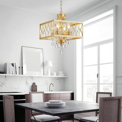 Farmhouse Crystal Chandelier Gold Modern K9 Crystal Ceiling Chandelier Lighting Fixture, Hanging Pendant Light Fixture, Kitchen Island Lighting for Dining Room Living Room Entryway Bedroom Hallway