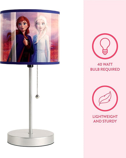 Frozen 2 Stick Table Kids Lamp with Pull Chain, Metal, Themed Printed Decorative Shade