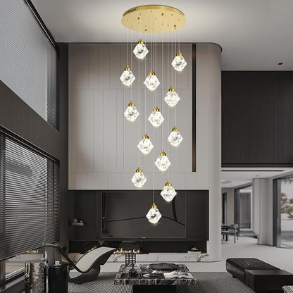 H138in Foyer Chandelier Staircase Chandeliers for High Ceiling Gold Pendant Light Fixture 14-Lights Crystal Chandelier Lighting Fixture for Living Room Staircase Villa
