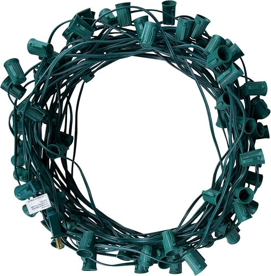 Brightown C9 Light Strand, 100 FT Outdoor String Lights Christmas Stringer with 100 Sockets for Christmas Decor Patio, E17 Light Socket, 12 Spacing, Green Wire
