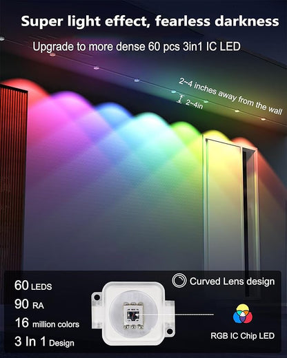 Permanent Outdoor Lights for House, 100ft with 60 LEDs Under Eaves Lighting, Smart RGBW+IC Outdoor Christmas Lights APP/Remote Control, DIY Scene, IP67 Waterproof for Holiday & Daily Decor