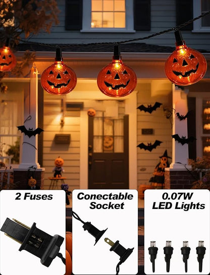 8.5Ft LED Halloween Lights Pumpkin String Lights with 10 Smiling Jack O Lantern Pumpkin Lights, Clear Orange Jack O Lantern for Home Party Yard Porch Indoor Outdoor Decor Halloween Decorations