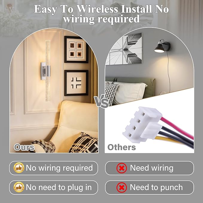 camuucci Battery Operated Wall Sconces Set of 2 Rechargeable Battery Powered Wall Light with 12000mAh Not Hardwired Dimmable Wall Lamp Fixtures for Bedroom Living Room Silver 20.9 Inches