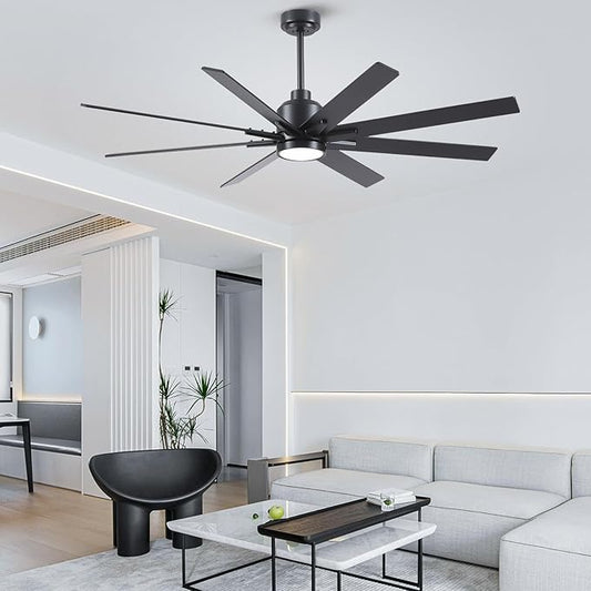 Rayqueen 62 Inch Large Ceiling Fans with Lights and Remote, Black Blades, 3CCT Dimmable LED, 6-Speed Reversible DC Motor, Ultra Quiet, 3 Timers for Living Room, Great Bedroom & Covered Outdoor