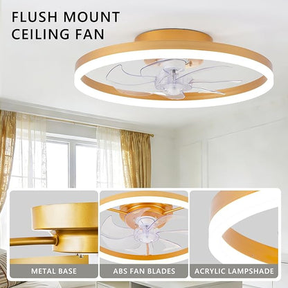 20" Low Profile Ceiling Fans with Lights and Remote & APP, Dimmable 3000-6500K LED Fandelier Ceiling Fan with Light, Modern Flush Mount Ceiling Fan Light for Living Room, Bedroom and Kitchen